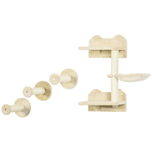Étagère murale pour chat avec griffoir et hamac, beige
