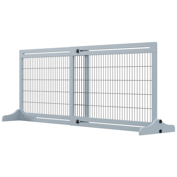 Barrière pour animaux de compagnie en bois autoportante, gris-bleu