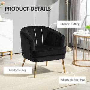 Fauteuil d'appoint moderne en tissu avec pieds en métal doré, noir