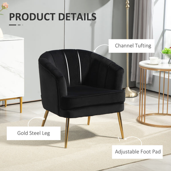 Fauteuil d'appoint moderne en tissu avec pieds en métal doré, noir