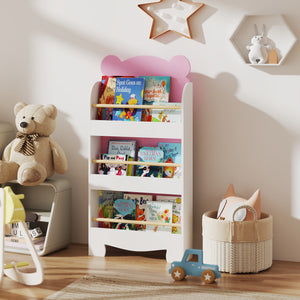 3-Tier Children's Bookcase, Bear Design, with Anti-Tip Device, Pink
