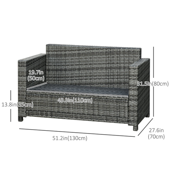 Canapé deux places en résine tressée de luxe avec coussin, gris