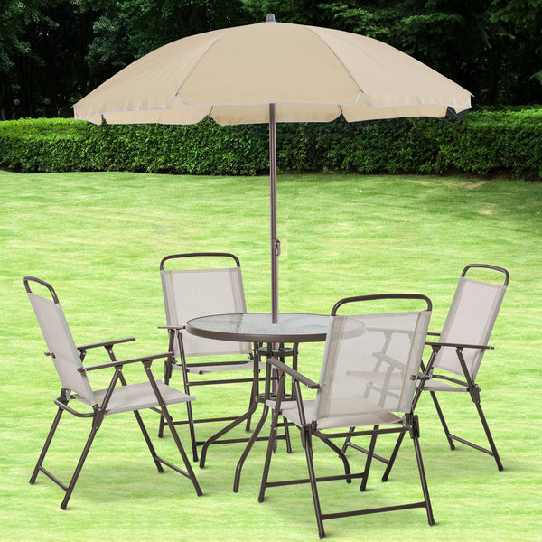 Ensemble de salle à manger d'extérieur 6 pièces pour 4 personnes avec parasol