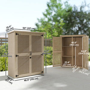 Wooden garden shed with waterproof asphalt roof, shelves, natural color