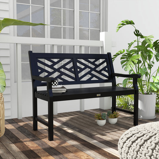 Banc d'extérieur en bois avec cadre à lattes et accoudoirs, 2 places, noir
