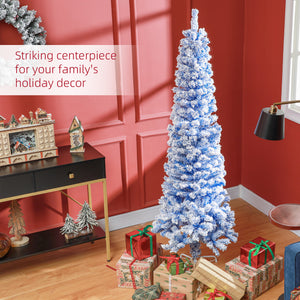 Sapin de Noël givré bleu de 6 pieds en forme de crayon