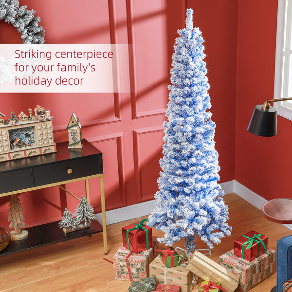 Sapin de Noël givré bleu de 6 pieds en forme de crayon