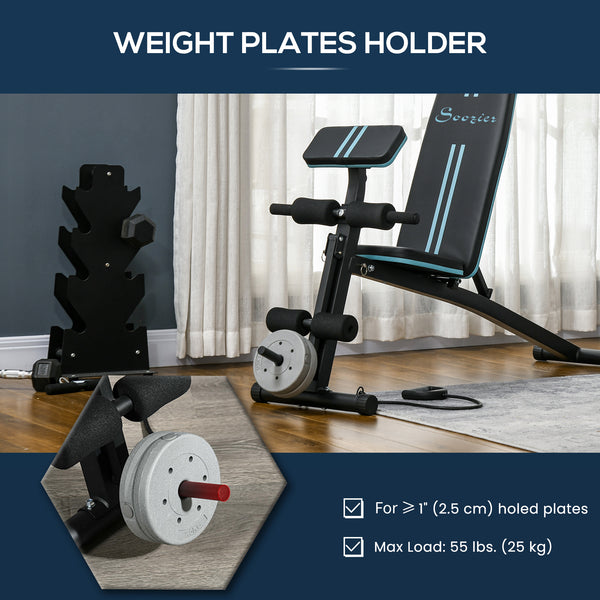 Banc de musculation pliable avec dossier ajustable à 7 positions – Noir et bleu
