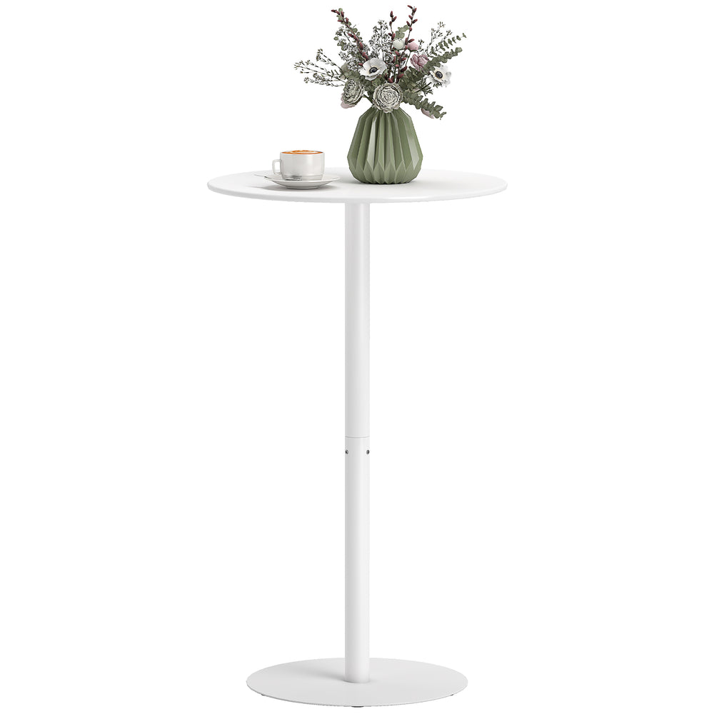 Table de bar ronde moderne avec structure en acier, blanche