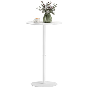 Modern round bar table with steel frame, white