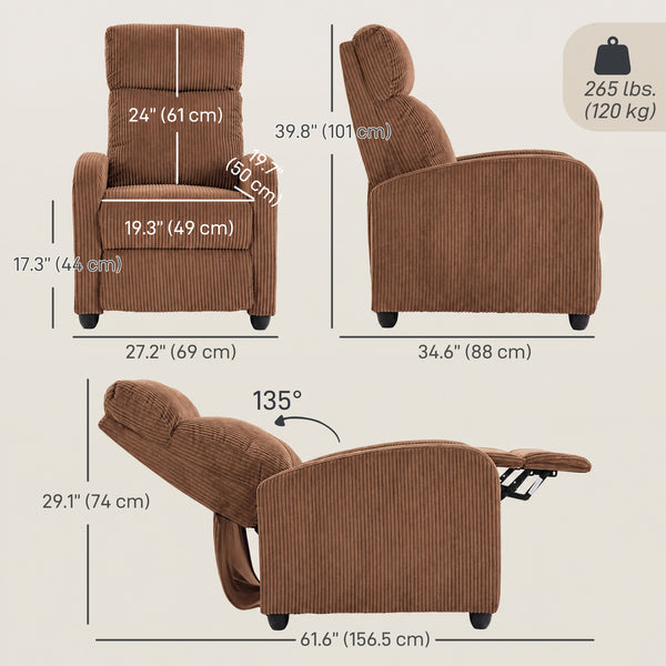 Fauteuil inclinable en velours côtelé, brun