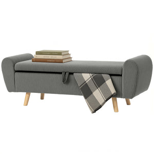 Banc de rangement 59 po en velours côtelé, gris foncé