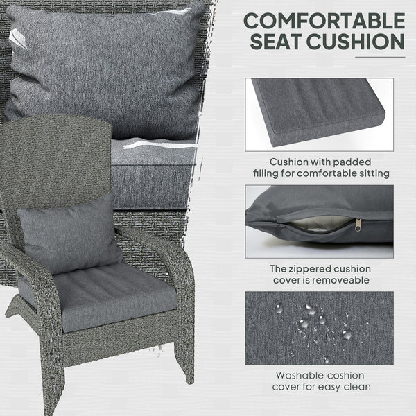 Wicker Adirondack chair with cushions, mottled grey
