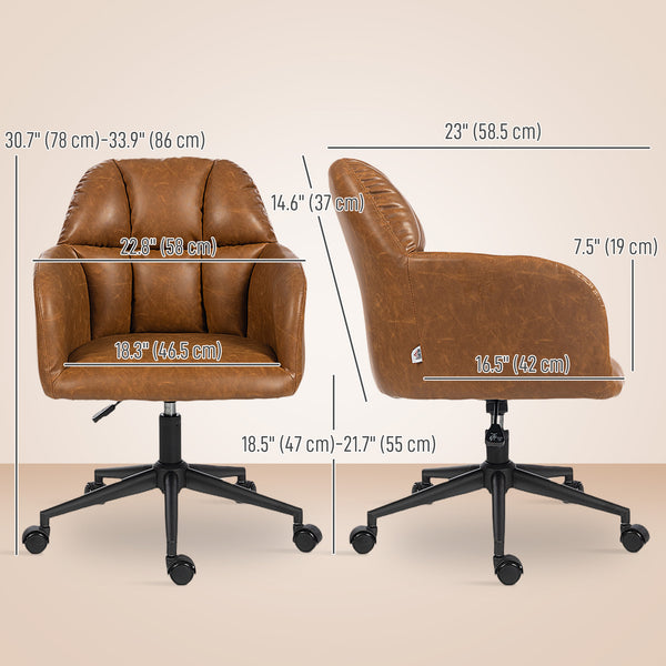 Adjustable height swivel office chair in faux leather, brown