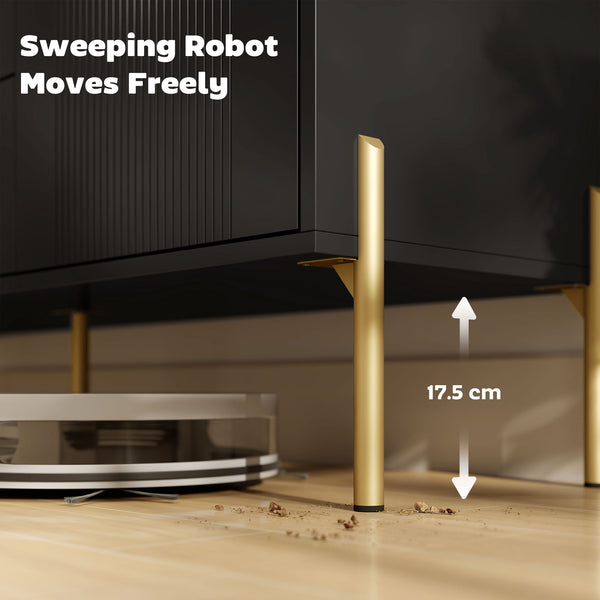 Buffet de rangement moderne avec 3 tiroirs à fermeture douce et 2 étagères, Noir