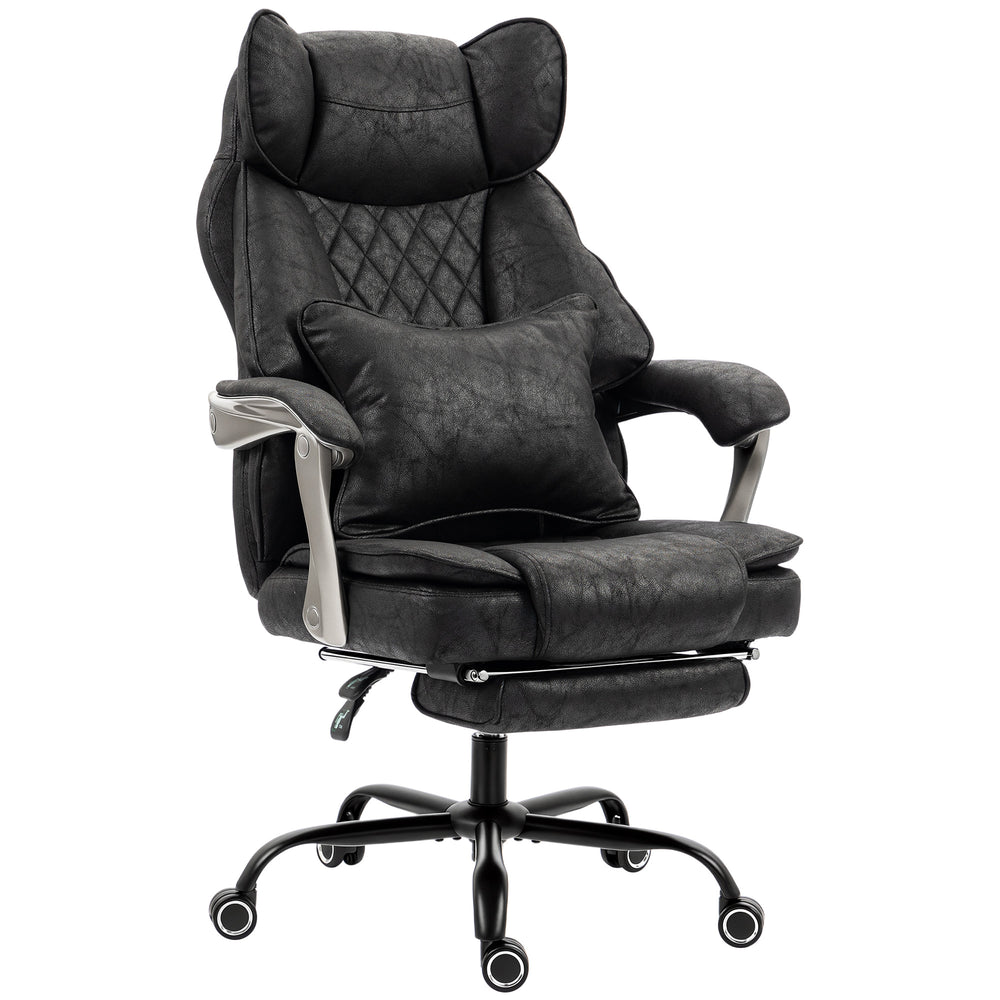 Chaise de bureau ergonomique grande taille avec repose-pieds et dossier inclinable à 135°, noir