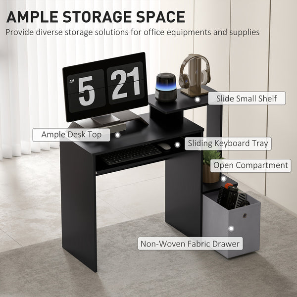 Computer desk with sliding keyboard tray, black