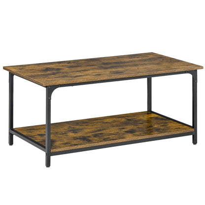 Table basse industrielle avec étagère de rangement pour salon, marron rustique