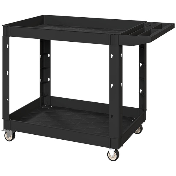 2-Tier Rolling Tool Cart, 500 lb Capacity, Plastic Utility Cart with Handle, Black