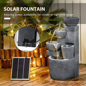Fontaine d'extérieur solaire , cascade en résine à 4 niveaux avec éclairage LED