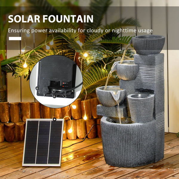 Fontaine d'extérieur solaire , cascade en résine à 4 niveaux avec éclairage LED