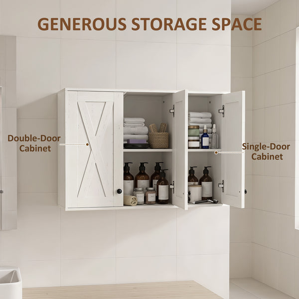 Armoire murale de salle de bain 35 po avec 3 portes et tablettes ajustables, blanc