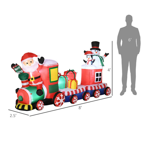 2.4m inflatable Christmas train with Santa Claus, snowman, penguin and gift boxes