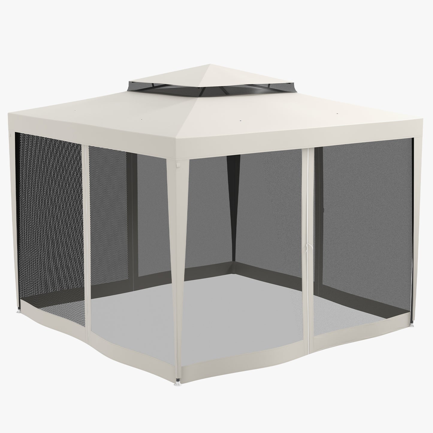 Outsunny 10' x 10' Gazebo with Mesh Netting and Two-Tier Roof for Garden, Patio, Cream White