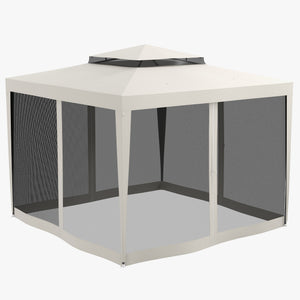 Gazebo 10' x 10' avec filet en maille et toit à deux niveaux pour jardin, terrasse, blanc crème