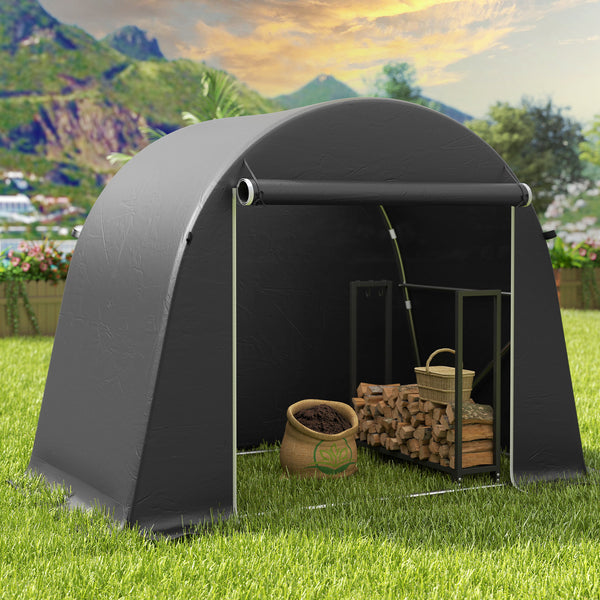 Abri de jardin portable imperméable avec porte zippée enroulable et structure en métal galvanisé