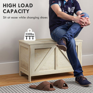 Farmhouse-style storage chest with safety hinge