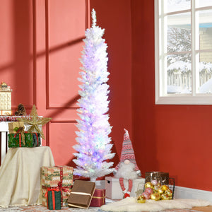 Sapins de Noël pré-éclairés blanc de 6 pieds en forme de crayon avec pointes de surface colorées
