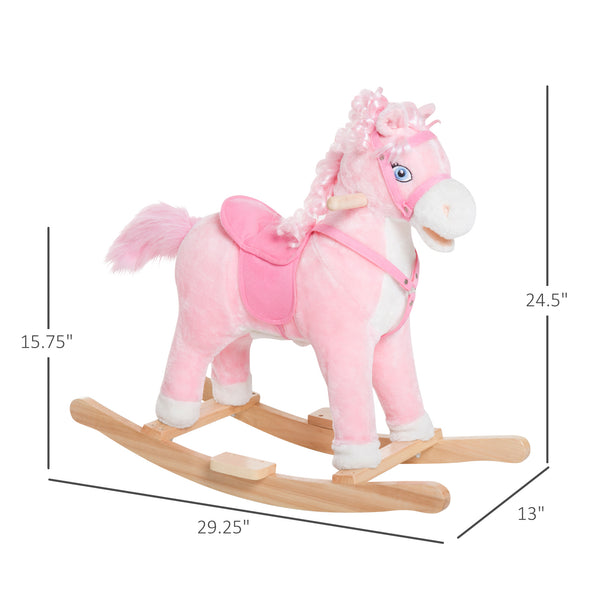 Kids Plush Rocking Horse, Rocking Toy with Realistic Sounds, Pink