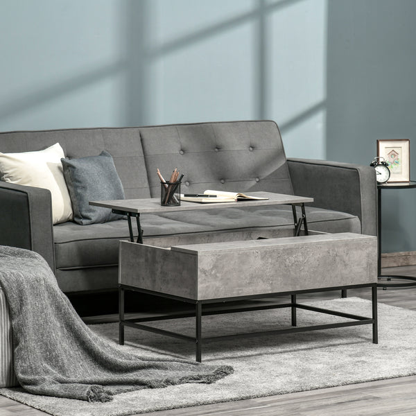 Table basse relevable avec compartiment de rangement dissimulé, gris