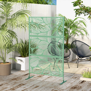 Paravent décoratif d'extérieur en métal avec support, motif feuille, vert clair
