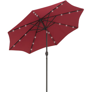 Parasol solaire de 8,8 pieds avec 24 lumières DEL et toile inclinable, rouge bordeaux