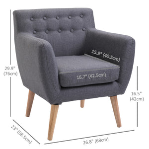 Fauteuil mid century avec structure en bois et rembourrage épais, gris clair