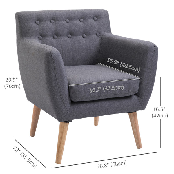 Fauteuil mid century avec structure en bois et rembourrage épais, gris clair