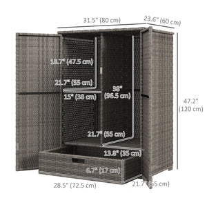 Armoire de rangement extérieure en osier à 2 portes, gris foncé
