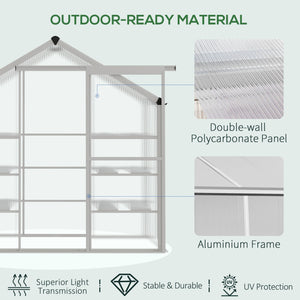 Serre d'extérieur en polycarbonate avec étagères à 3 niveaux, porte coulissante et structure en aluminium