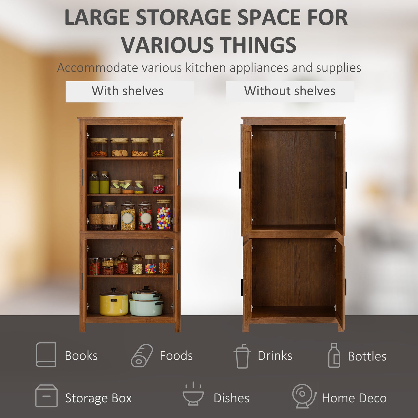 Storage unit with 4 doors and 3 adjustable shelves, oak