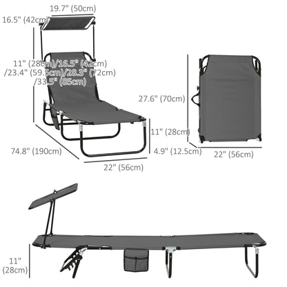 Lot de 2 chaises longues avec dossier inclinable avec parasol pour plage et terrasse, gris foncé