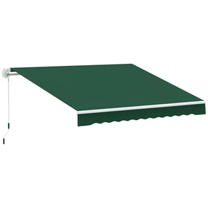 12' x 8' Retractable Awning Patio Awnings Sun Shade Shelter with Manual Crank Handle, UV & Water-Resistant Fabric and Aluminum Frame for Deck Balcony Yard, Green