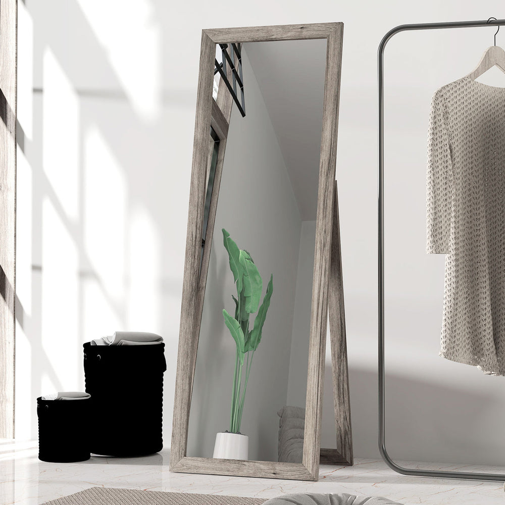 Miroir intégral pour chambre à coucher, salon, grain de bois gris