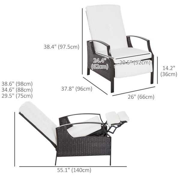 Fauteuil inclinable d'extérieur en rotin, coussin blanc