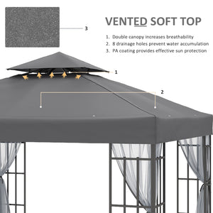 Gazebo 10'x10' Tonnelle de jardin portable avec moustiquaire Gris