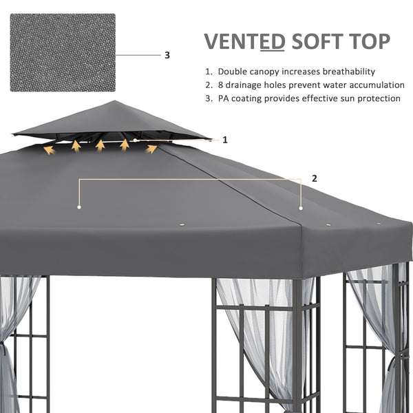 Gazebo 10'x10' Tonnelle de jardin portable avec moustiquaire Gris