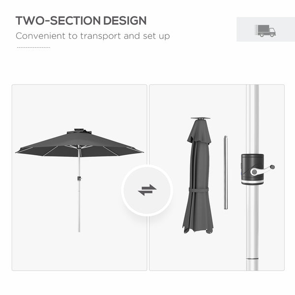 Parasol lumineux à LED de 9,6 pieds avec 4 modes d'éclairage, chargement solaire et USB, gris anthracite