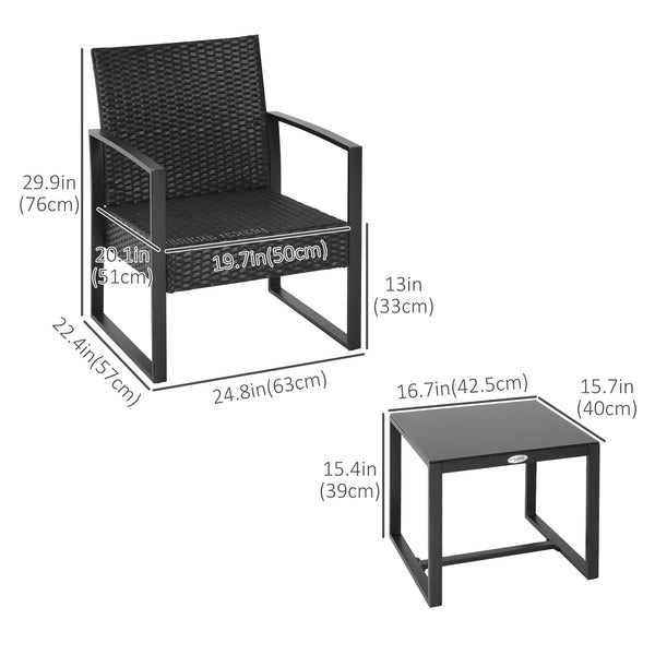 Ensemble de mobilier de jardin 3 pièces en résine tressée, noir