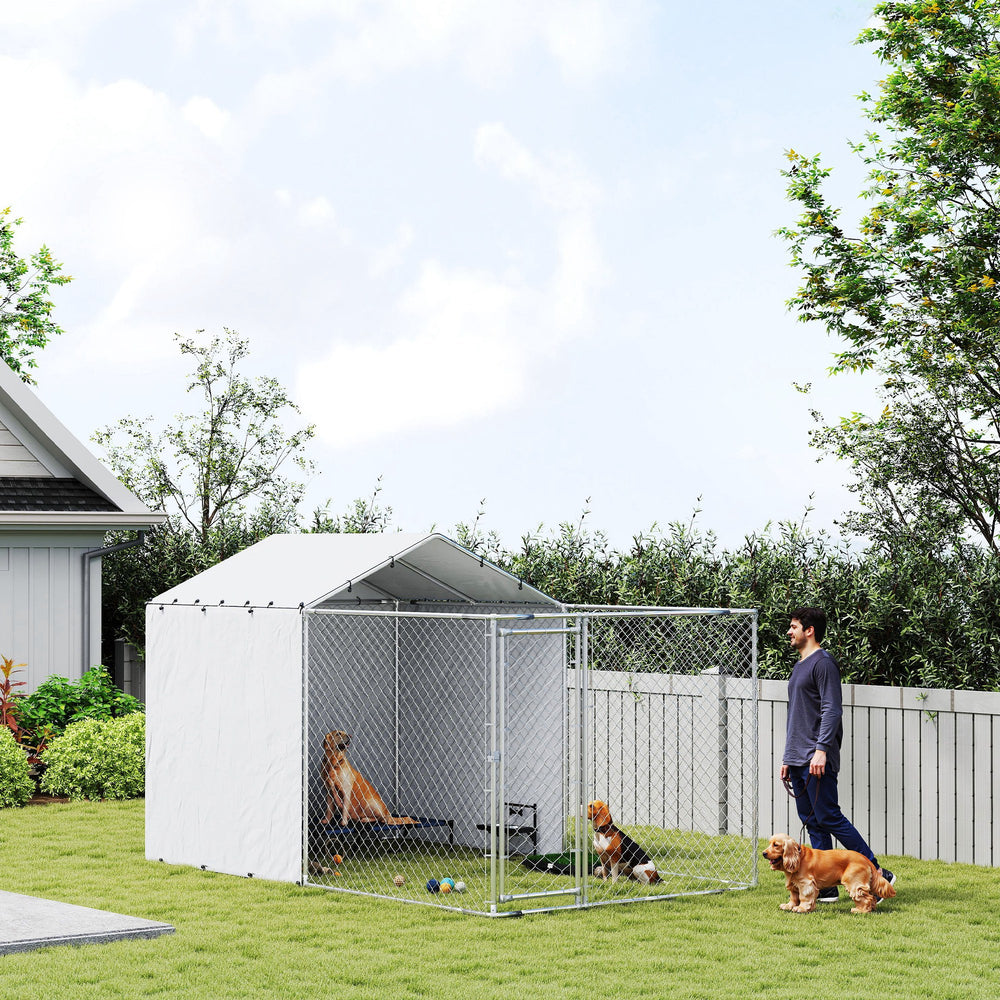 PawHut Galvanized Steel Dog Kennel Outdoor with Waterproof &amp; UV-Resistant Cover for Large Dogs, 13.1' x 7.5' x 7.5' |